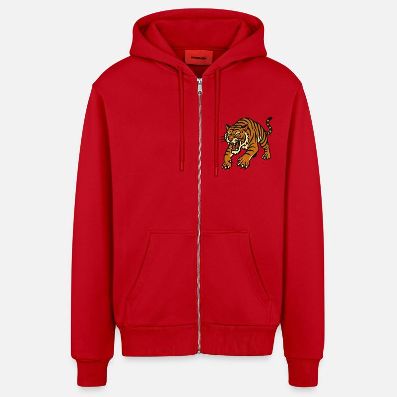 Style de tatouage traditionnel Tiger - Veste à capuche bio décontractée fabriquée en UE - rouge