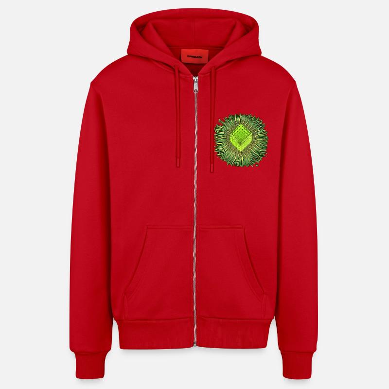 Psychedelic Cube / Cube Psychedelic - Organic Relaxed Hooded Jacket Made in EU - red