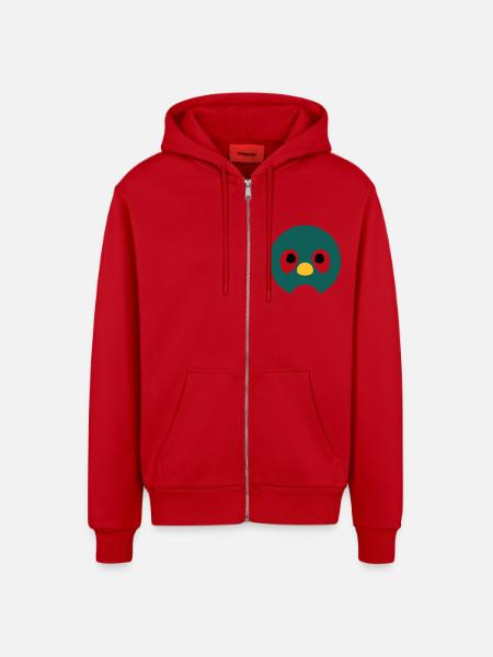 Cartoon Penguin Face - Organic Relaxed Hooded Jacket Made in EU - red