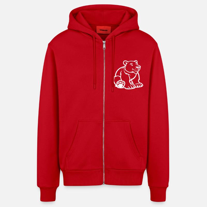 Polar Bear Comic Bear - Organic Relaxed Hooded Jacket Made in EU - red