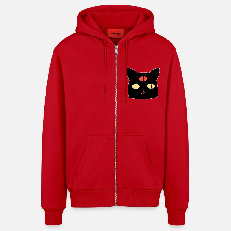 Chat et Troisième Oeil - Veste à capuche bio décontractée fabriquée en UE - rouge