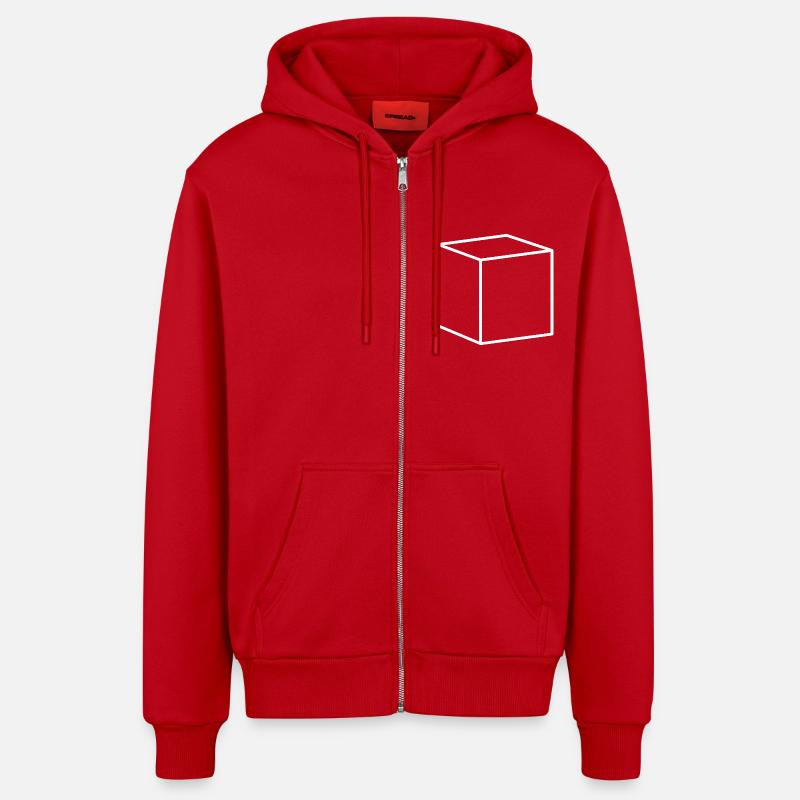 Cube blanc - Veste à capuche bio décontractée fabriquée en UE - rouge