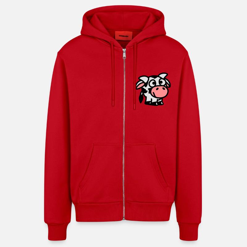 smiley_cow_3c - Veste à capuche bio décontractée fabriquée en UE - rouge