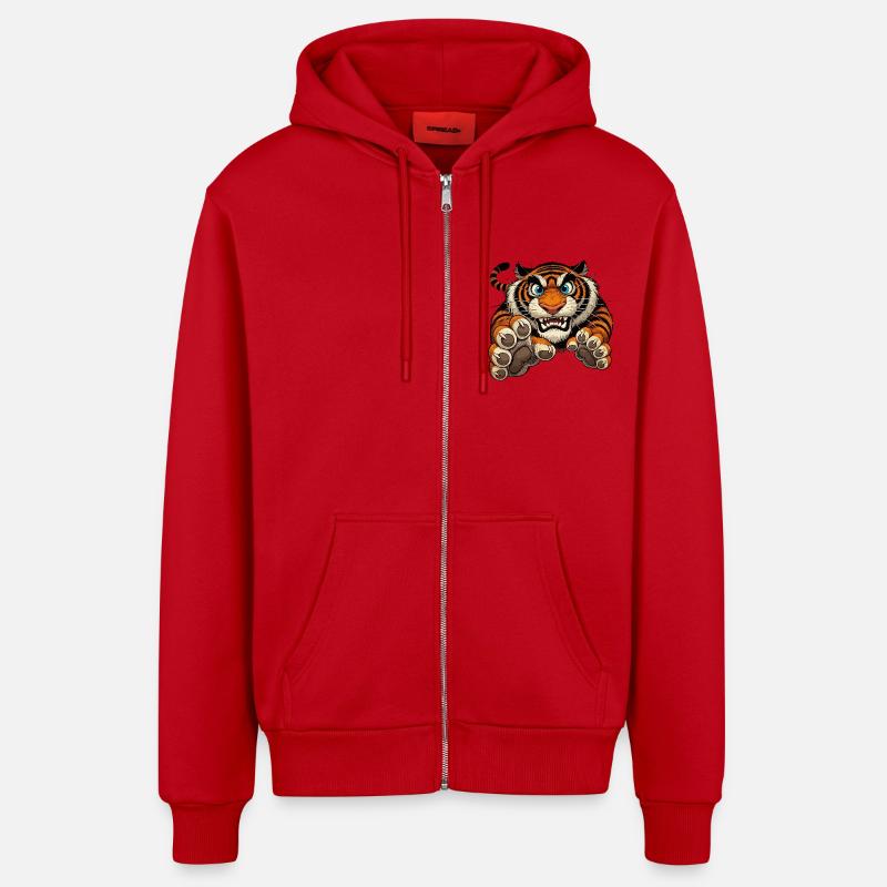 Attaques de tigres - Veste à capuche bio décontractée fabriquée en UE - rouge