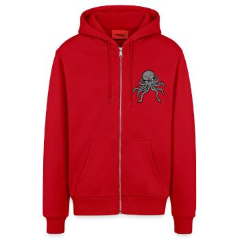 Oktopus Kraken Tintenfisch Kopffüßer böser Blick - Organic Relaxed Kapuzenjacke Made in EU - Rot - Vorne