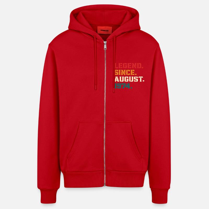 Legend Since August 1974 - Veste à capuche bio décontractée fabriquée en UE - rouge