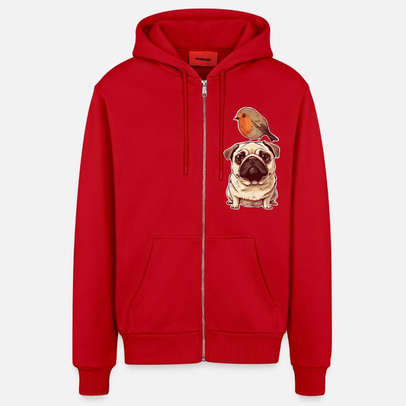 Carlin avec oiseau - Veste à capuche bio décontractée fabriquée en UE - rouge