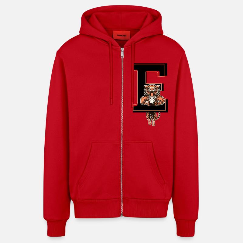 Letter E tiger - gift idea - Organic Relaxed Hooded Jacket Made in EU - red