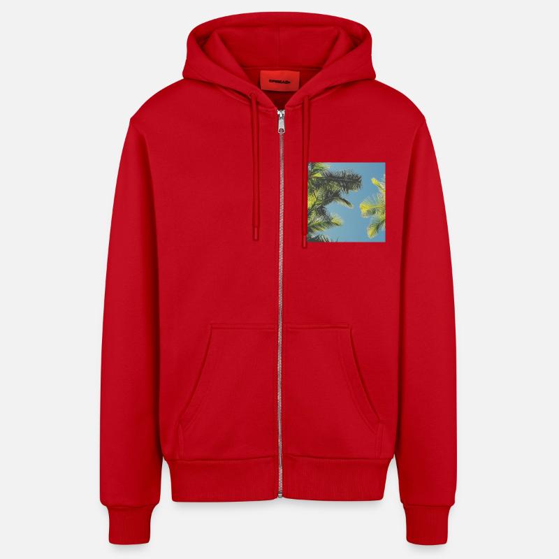 les feuilles de palmiers - Veste à capuche bio décontractée fabriquée en UE - rouge