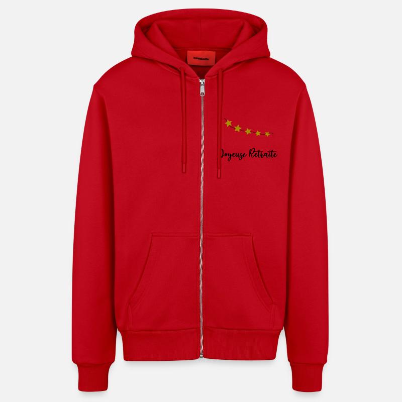 RETRAITE. BONNE RETRAITE. JOYEUSE RETRAITE. - Veste à capuche bio décontractée fabriquée en UE - rouge