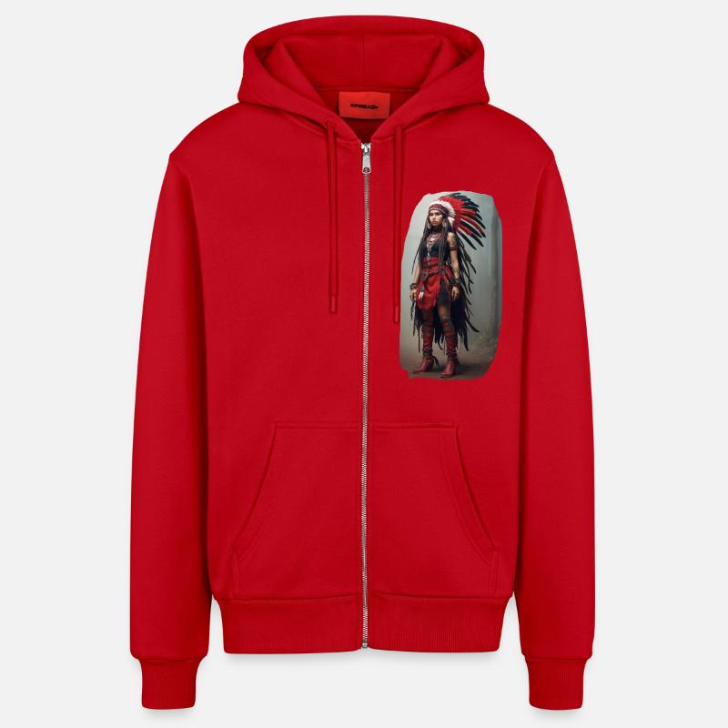 Fille indienne - Veste à capuche bio décontractée fabriquée en UE - rouge