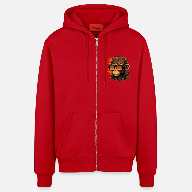 Cool monkey with sunglasses - Organic Relaxed Hooded Jacket Made in EU - red