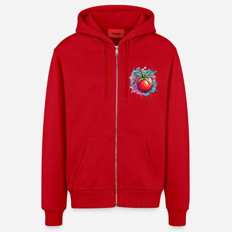 Graffiti tomato on wall - Organic Relaxed Hooded Jacket Made in EU - red