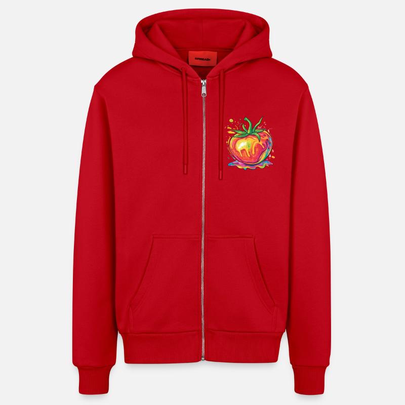 Regenbogenfarbene Pop-Art Tomate - Organic Relaxed Kapuzenjacke Made in EU - Rot