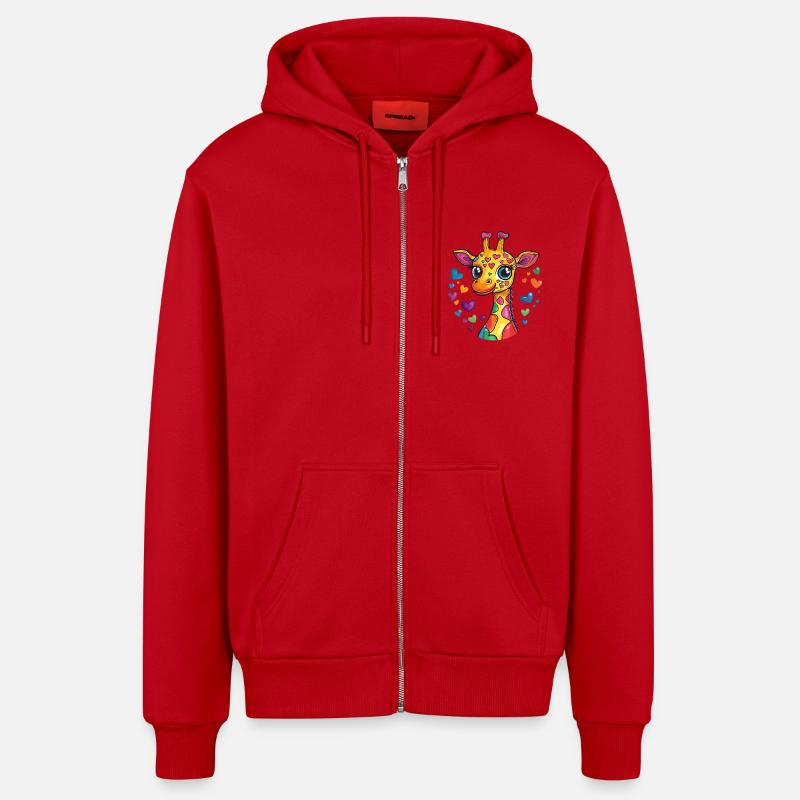 Mignonne girafe arc-en-ciel - Veste à capuche bio décontractée fabriquée en UE - rouge