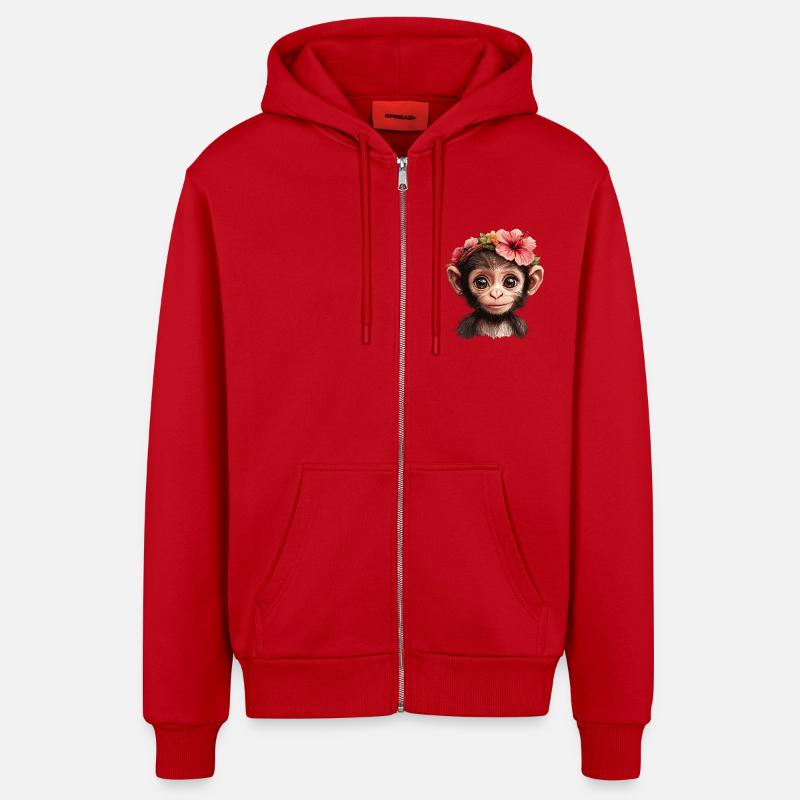 Süßer Affe mit Blumen - Organic Relaxed Kapuzenjacke Made in EU - Rot