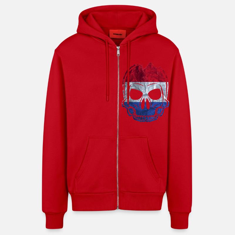 MMJ Pays-Bas Drapeau de crâne - Veste à capuche bio décontractée fabriquée en UE - rouge