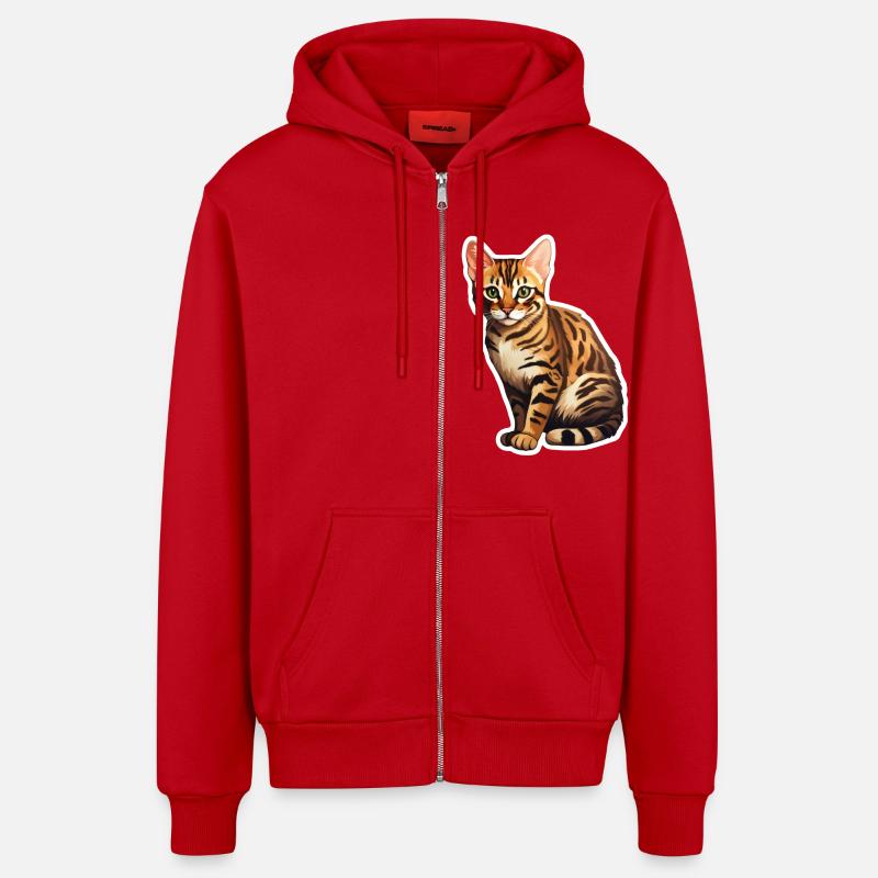 Chat du Bengale - Veste à capuche bio décontractée fabriquée en UE - rouge