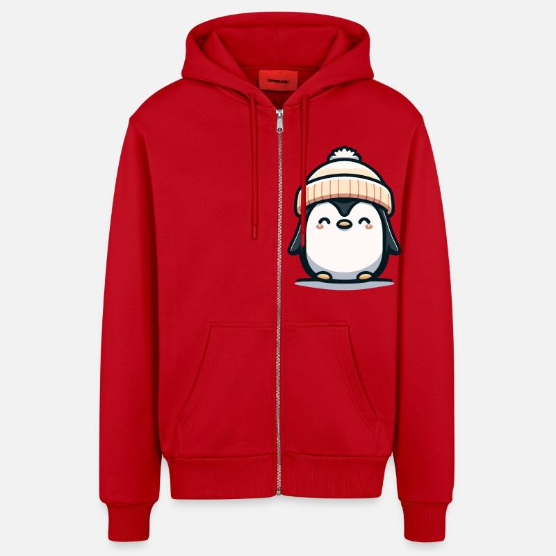 pingouin mignon - Veste à capuche bio décontractée fabriquée en UE - rouge