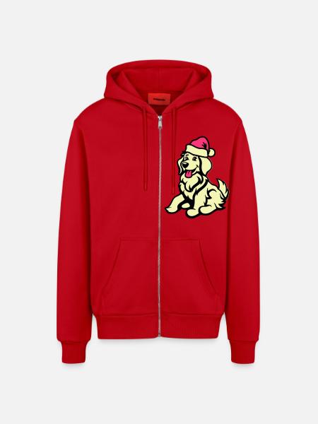 Dog Comic Animal Christmas - Organic Relaxed Hooded Jacket Made in EU - red