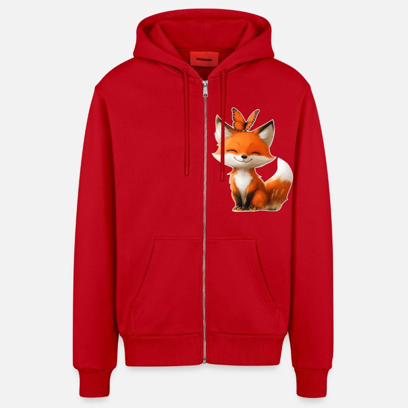 Renard avec papillon - Veste à capuche bio décontractée fabriquée en UE - rouge