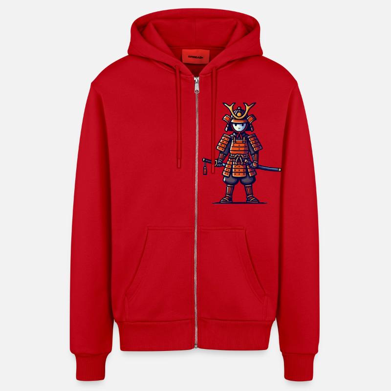Bande dessinée de samouraï - Veste à capuche bio décontractée fabriquée en UE - rouge