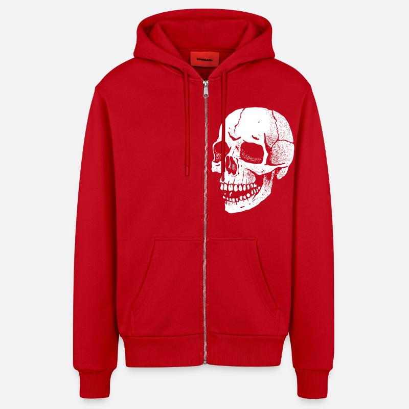 Skull - Organic Relaxed Hooded Jacket Made in EU - red