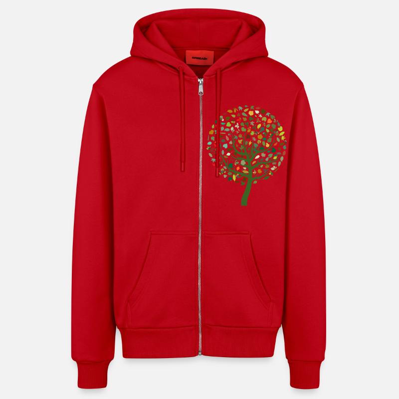 Feuilles de saison - Veste à capuche bio décontractée fabriquée en UE - rouge