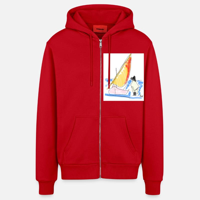 Bateau gratuit - Veste à capuche bio décontractée fabriquée en UE - rouge