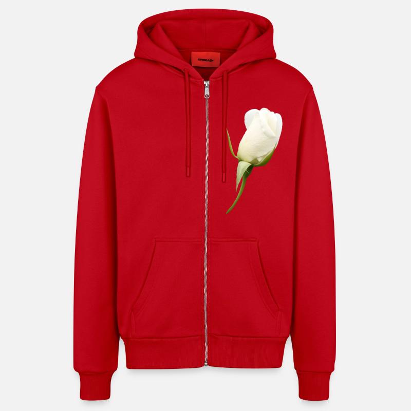 fleur blanche rose blanche - Veste à capuche bio décontractée fabriquée en UE - rouge