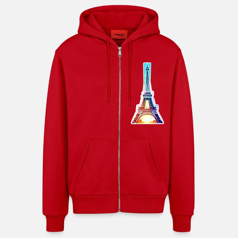 Eiffel tower #13 - Veste à capuche bio décontractée fabriquée en UE - rouge