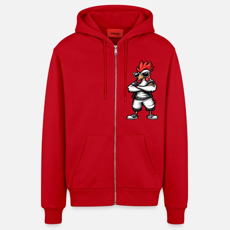 Coq Bande Dessinée Cool - Veste à capuche bio décontractée fabriquée en UE - rouge
