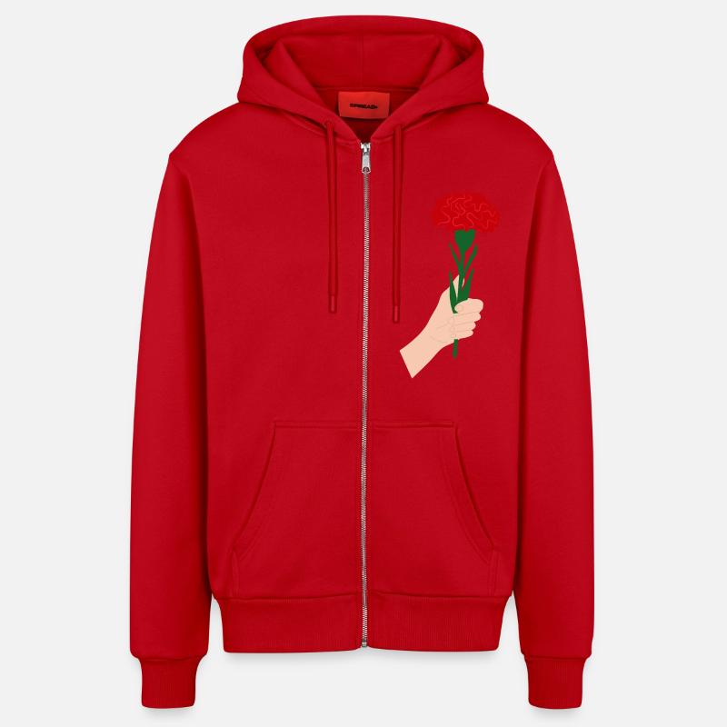 Pour vous- Fleur d’œillet rouge1 - Veste à capuche bio décontractée fabriquée en UE - rouge