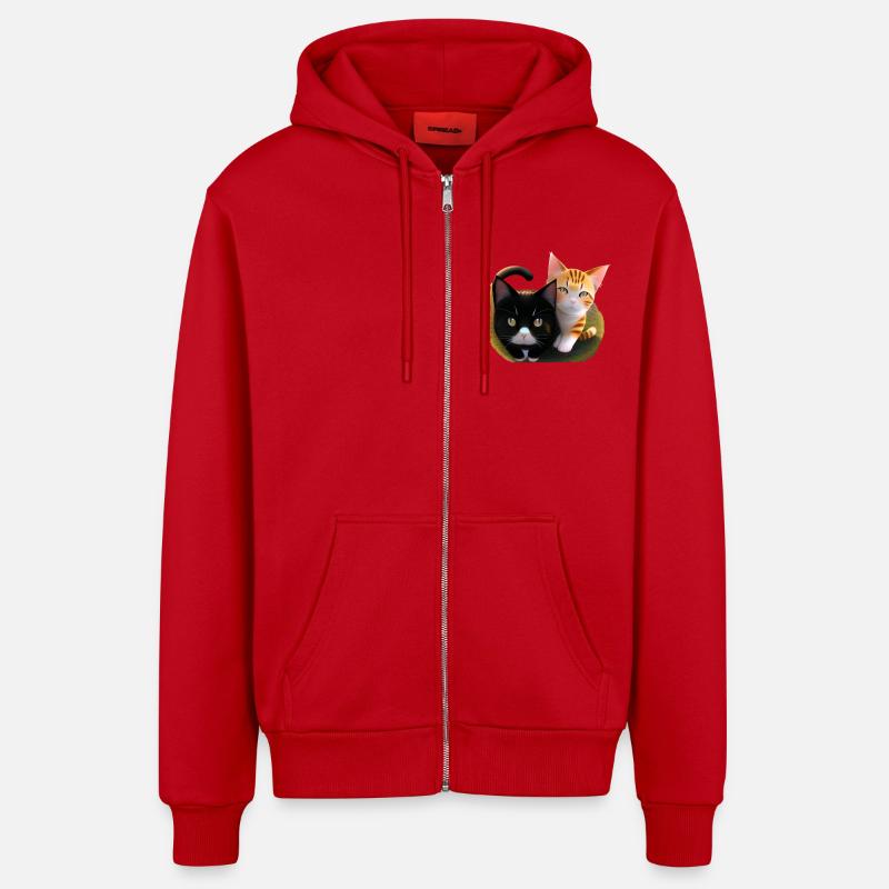 Deux chats mignons - Veste à capuche bio décontractée fabriquée en UE - rouge