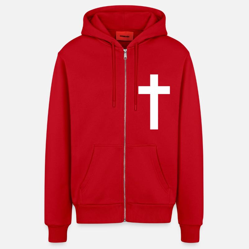 Croix (blanc) - Veste à capuche bio décontractée fabriquée en UE - rouge