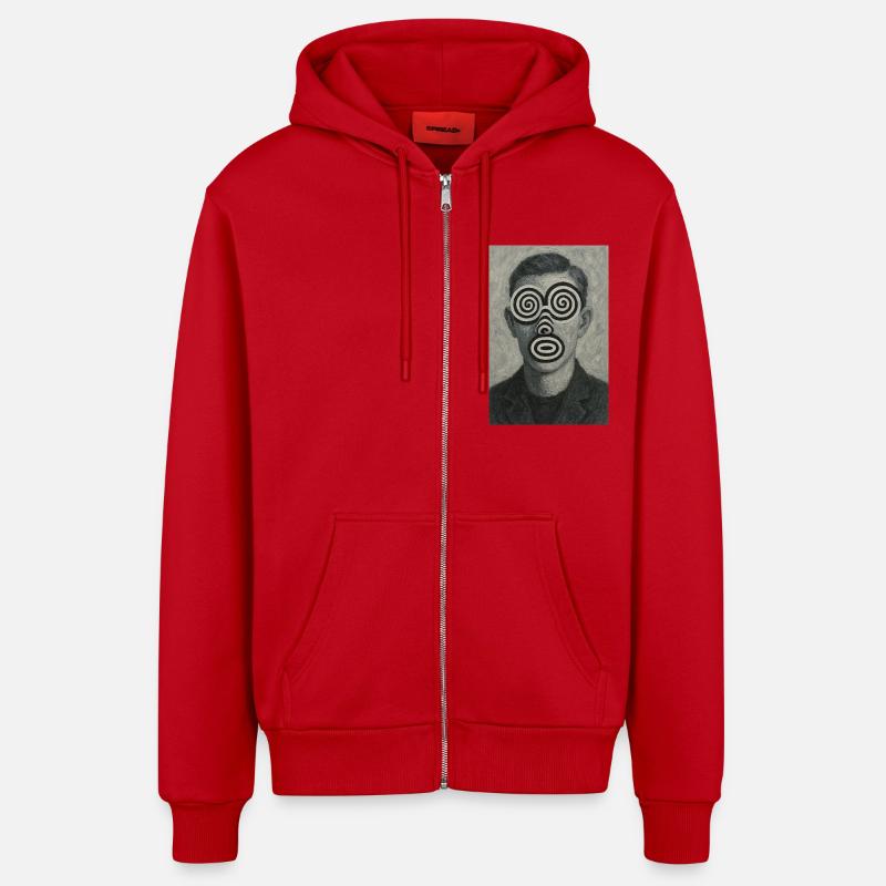 Illusion d’optique du visage - Veste à capuche bio décontractée fabriquée en UE - rouge
