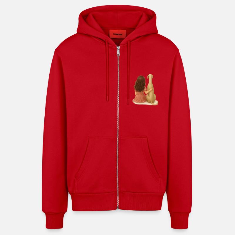 Kleines Mädchen mit Windhund – Aquarell - Organic Relaxed Kapuzenjacke Made in EU - Rot