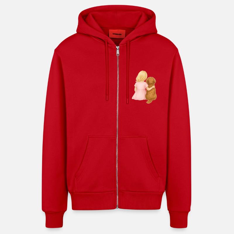 Blondes Mädchen mit Hund - Organic Relaxed Kapuzenjacke Made in EU - Rot