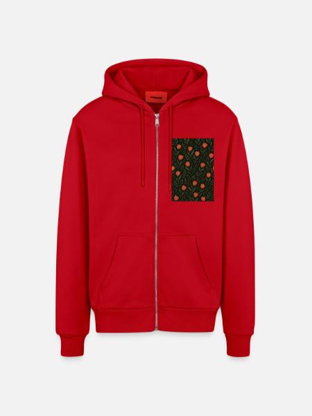 Tulip Pattern - Organic Relaxed Hooded Jacket Made in EU - red