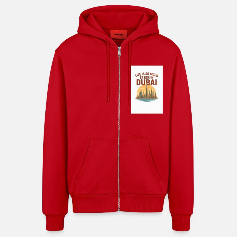 Dubaï facile - Veste à capuche bio décontractée fabriquée en UE - rouge