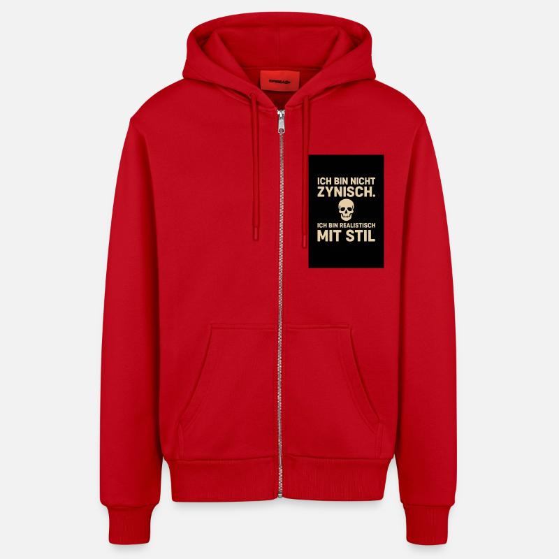 « Je ne suis pas cynique - Veste à capuche bio décontractée fabriquée en UE - rouge