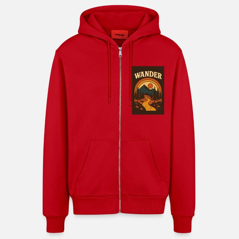 Wanderlust - Chemin rétro vers l’aventure - Veste à capuche bio décontractée fabriquée en UE - rouge