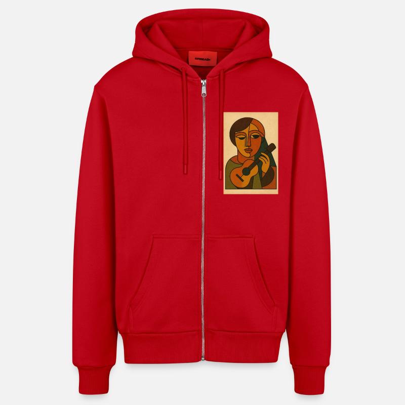 Mélodie cubiste – Art rétro - Veste à capuche bio décontractée fabriquée en UE - rouge