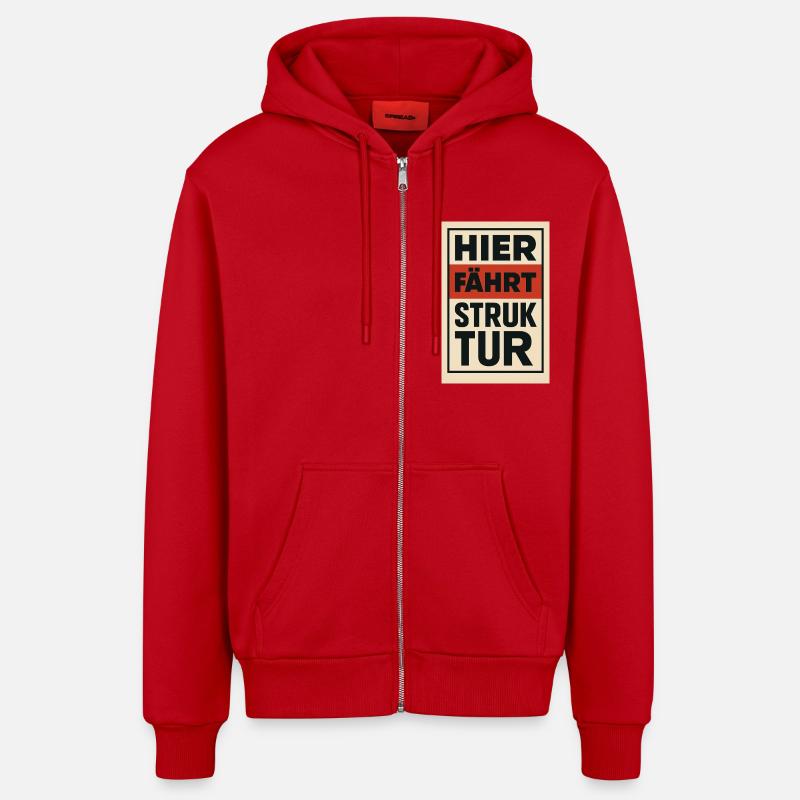 Here Drives Structure 1930s Poster - Organic Relaxed Hooded Jacket Made in EU - red