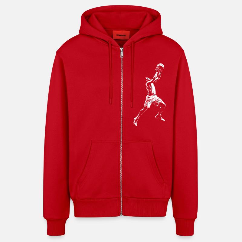 Joueur de basket-ball dunk - Veste à capuche bio décontractée fabriquée en UE - rouge