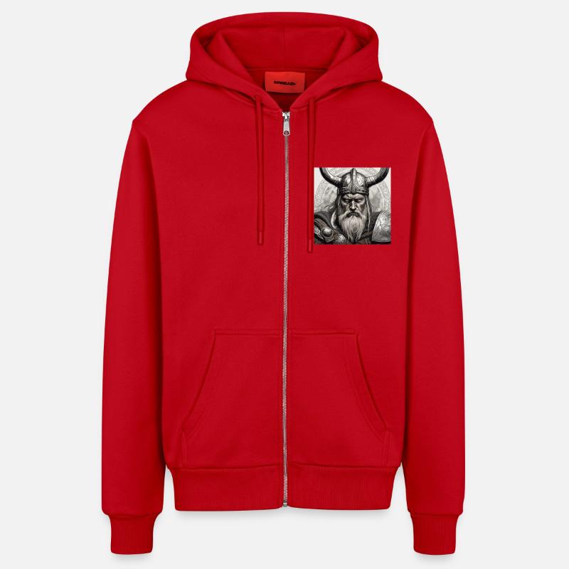 Viking Ragnar - Veste à capuche bio décontractée fabriquée en UE - rouge