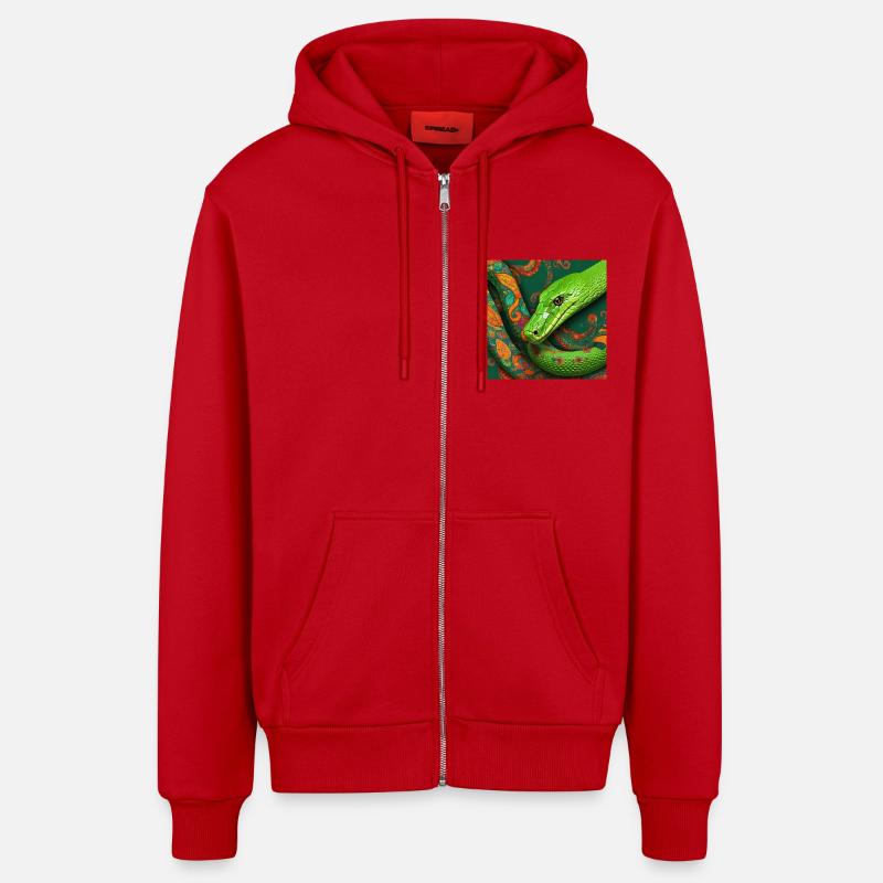 Reptile serpent vert - Veste à capuche bio décontractée fabriquée en UE - rouge