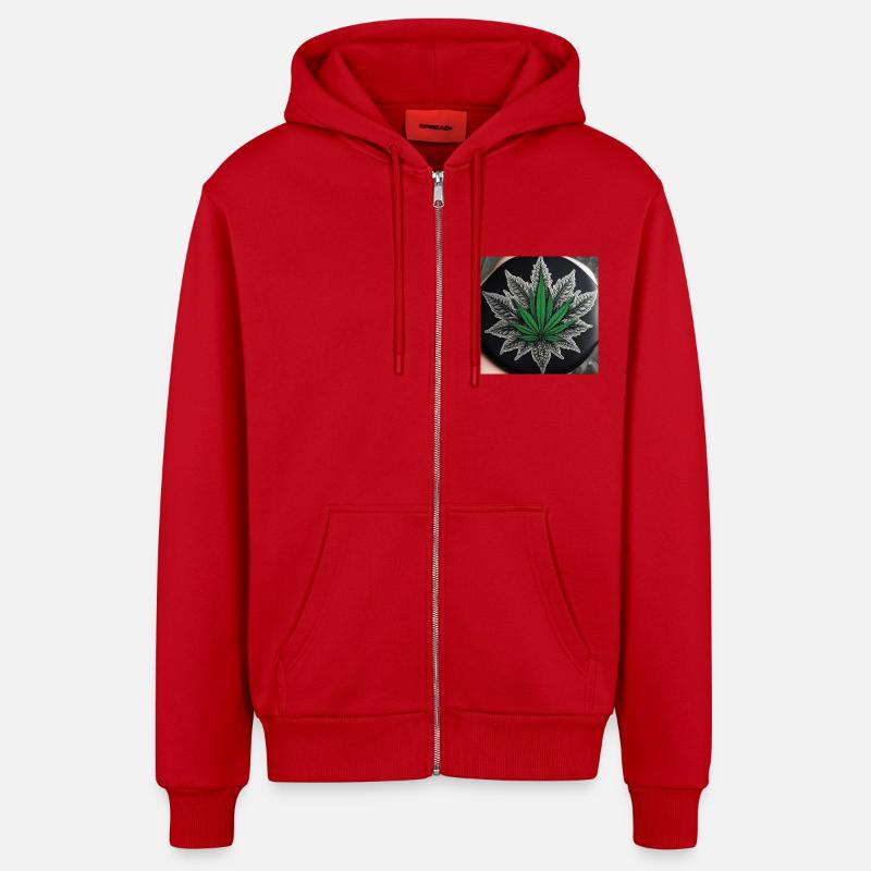 Cannabis 5 - Veste à capuche bio décontractée fabriquée en UE - rouge
