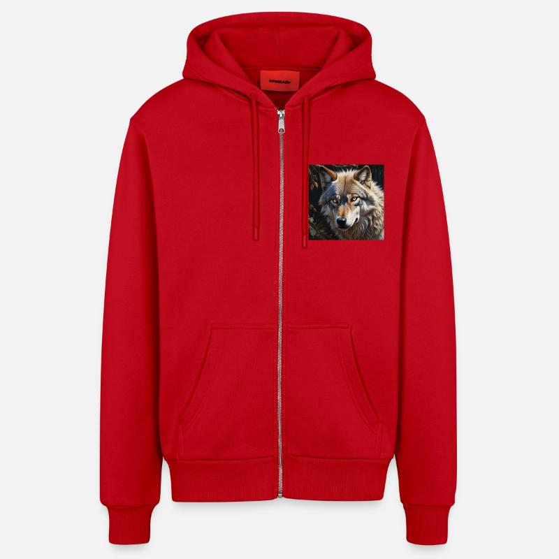 Loup - Veste à capuche bio décontractée fabriquée en UE - rouge
