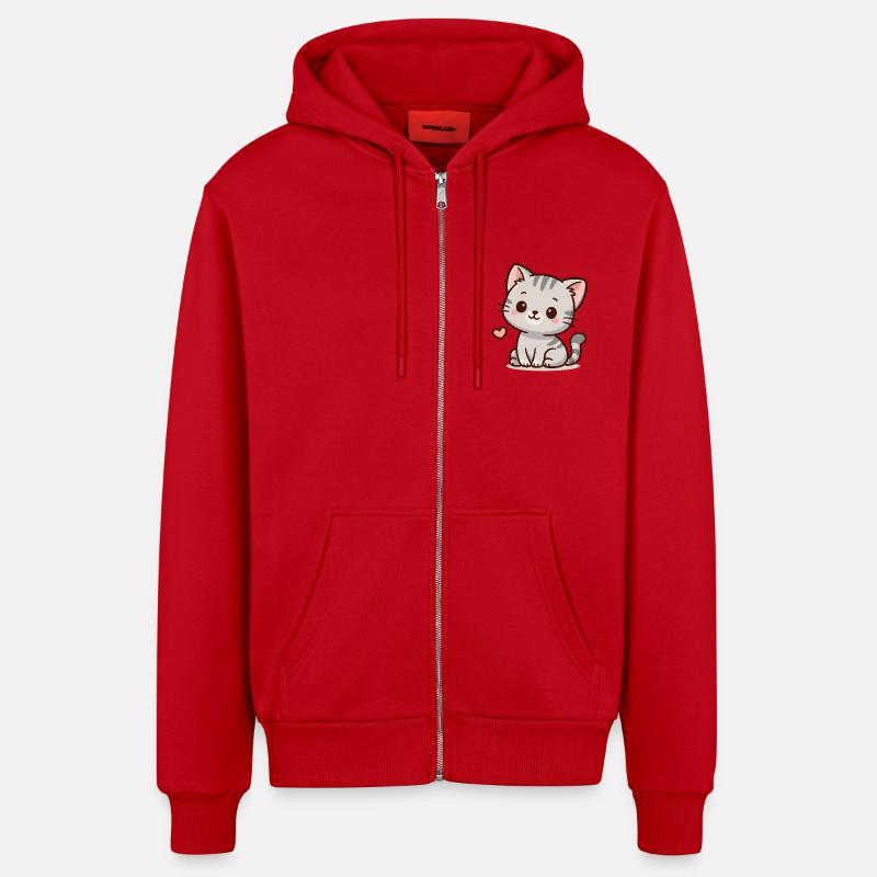 Petit chat – Ronronnant et mignon - Veste à capuche bio décontractée fabriquée en UE - rouge